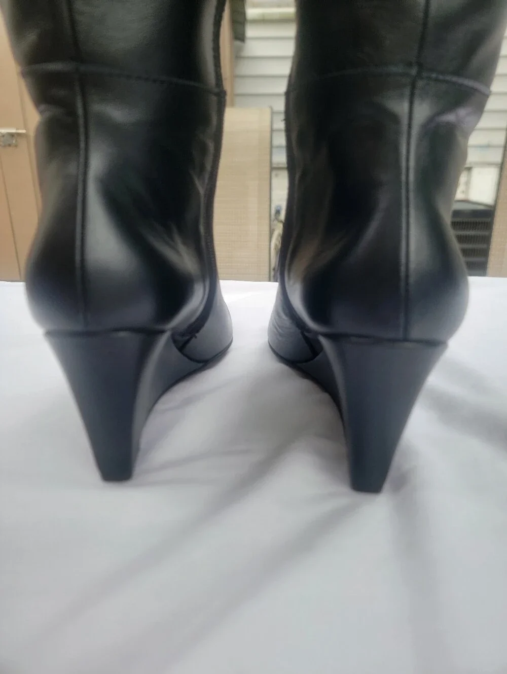 Marian Spain Black Leather Knee High Pointed Toe Wedge Boots EU 38